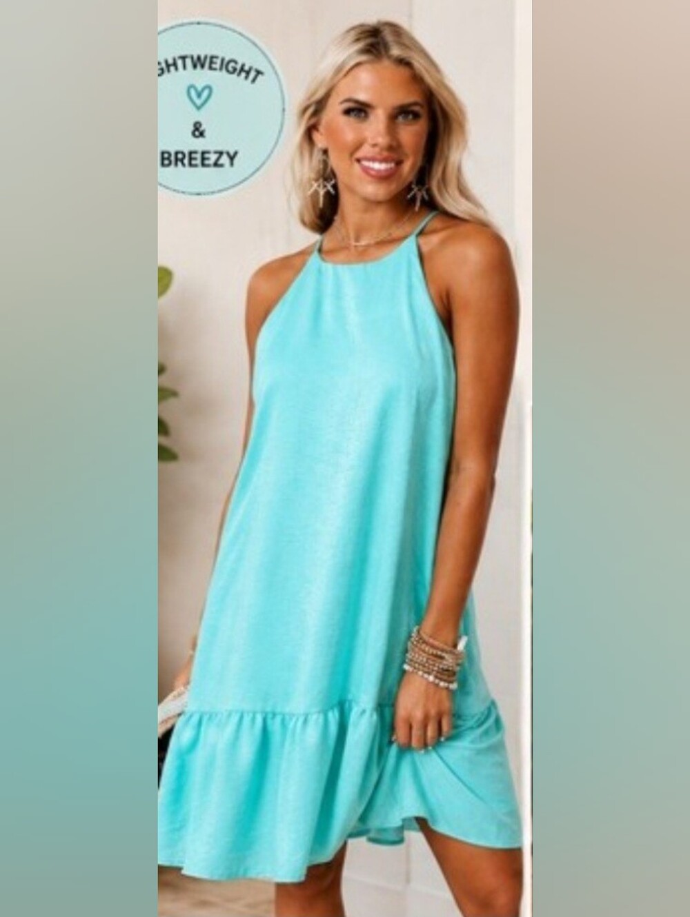 Caramela Light Aqua Sleeveless Summer Dress Women’s Small EUC Spaghetti Strap